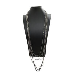 Chico's Chain Necklace Womens Black Metal Silver Tone Lobster Clasp Multi Strand